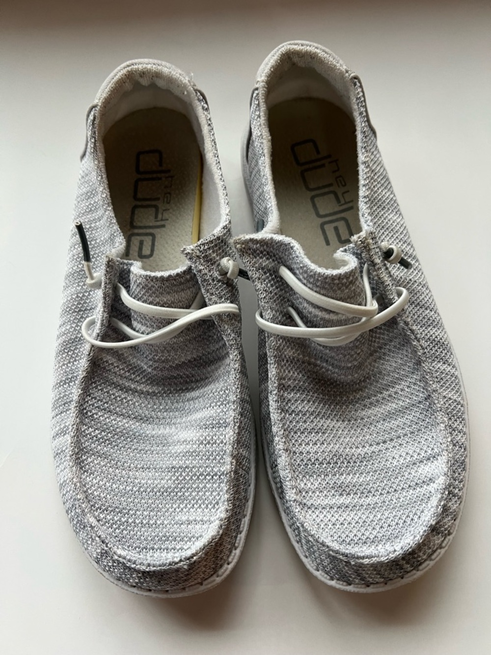 Hey Dude Gray Knit Slip-On Loafers with White Laces